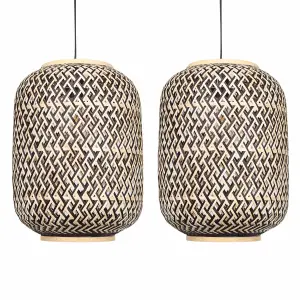 First Choice Lighting Set of 2 Tonia Mixed Bamboo Weaved Pendant Lightshades