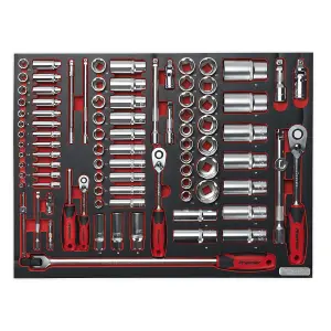 Sealey Tool Tray with Socket Set 91pc 1/4", 3/8" & 1/2"Sq Drive TBTP02