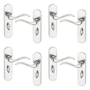 URBNLIVING 150mm Length 8 Pcs Geneva Scroll Metal & Polished Nickel Lever Latch Door Bathroom Handle Set