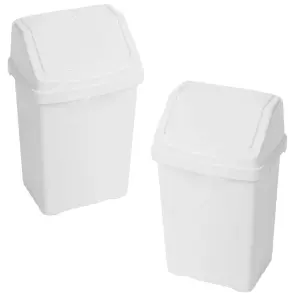 2 x 8L Ice White Flip Top Waste Rubbish Bins For Home, Office & Kitchen