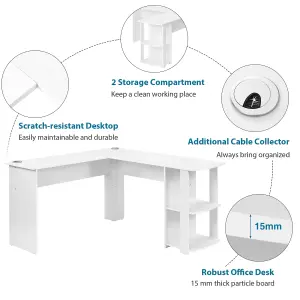 Corner Desk for Home Office L-Shaped Desk Gaming Desk Large Computer Desk Study Gaming Table Workstation, Easy to Assemble (White)