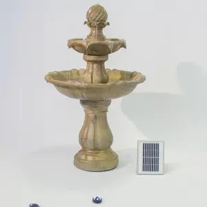 Primrose Cream Imperial Round Tiered Solar Powered Water Feature Fountain with Lights H92cm