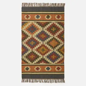 Homescapes Lucea Orange & Blue Kilim Wool Rug 160 x 230 cm