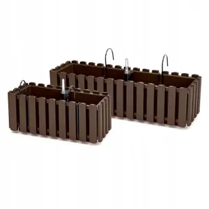 Window Box Flower Pot Planter 2 Sizes 4 Colours Rustic Slat Farm House Design UK Brown Large 58cm with Self watering + hanger kit