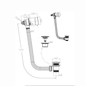 ENKI, W59, Bath Filler Waste and Overflow, Bath Filler Mixer Tap, Temperature Control and Clicker Waste, Click Clack, Chrome