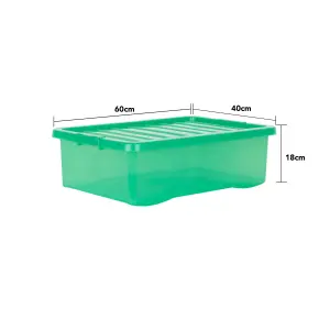 Wham Crystal 5x 32L Plastic Storage Boxes with Lids. Medium Size, Strong . Made in the UK Tint Leprechaun Green