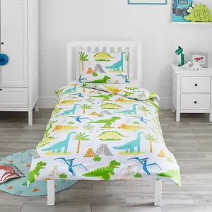 Bloomsbury Mill - Dinosaur World Kids Toddler Cot Bed Duvet Cover and Pillowcase Set - Cot Bed - 150 x 120cm