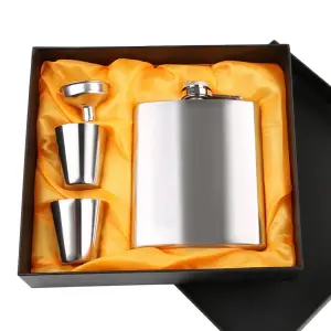 KAV Stainless Steel 8oz Hip Flask with Gift Box, Funnel and 2 Stainless Steel Shot Cups - Leak Proof and Portable Pocket Hip