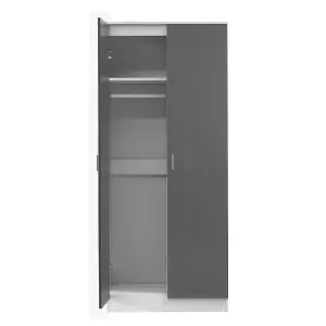 REFLECT 2 Door Plain Wardrobe in Gloss Grey Door Fronts and Matt White Carcass