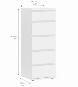 Nova Matt white 5 Drawer Chest of drawers (H)1065mm (W)400mm (D)400mm