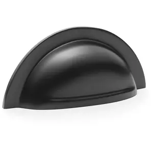 Ridged Cup Handle - Matt Black - 76mm Centres Solid Brass Shaker Drawer Pull