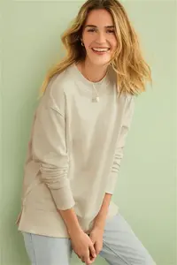 Womens Next Neutral Essentials Longline Relaxed Fit Cotton Sweatshirt - Neutral