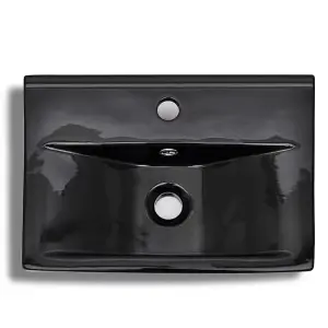 Ceramic Bathroom Sink Basin Faucet/Overflow Hole Black Rectangular