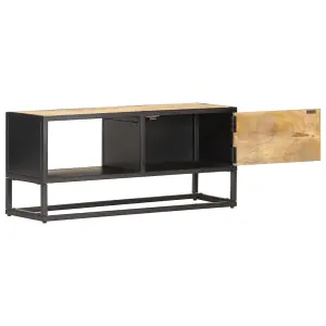 Berkfield TV Cabinet with Carved Door 90x30x40 cm Rough Mango Wood