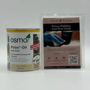 Osmo Polyx Oil Clear Glossy 750ml (3011) & Free Priory Polishes Lint Free Cloth