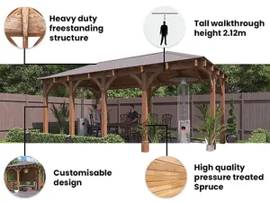 Dunster House Corner Gazebo Garden Shelter Canopy Wooden Roof Shingles 6m x 3m Leviathan