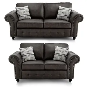 Oakland 3 and 2 Seater Chesterfield Leather Air Charcoal Grey