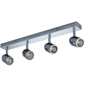 4 Lights Adjustable Bar Ceiling Spotlight, Modern Lighting GU10 Bulb Base Polished Chrome Finish