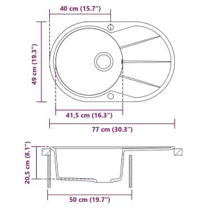 vidaXL Granite Kitchen Sink Single Basin Oval Black