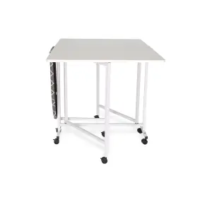 Millie Folding Cutting Table with Integral Ironing Board in White