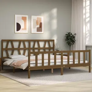 Berkfield Bed Frame with Headboard Honey Brown 200x200 cm Solid Wood