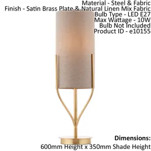 Table Lamp Satin Brass Plate & Natural Linen Mix Fabric 10W LED E27