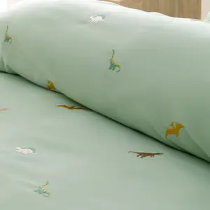 Catherine Lansfield Bedding Embroidered Dinosaur Double Duvet Cover Set with Pillowcases Green