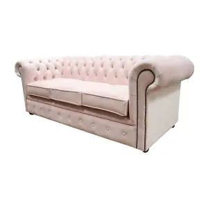 Chesterfield 3 Seater Passion Powder Pink Velvet Fabric Sofa In Classic Style