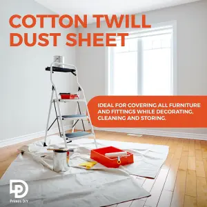 PRIMES DIY Twill Professional Quality Dust Sheet 12 x 9 ft, Heavy Weight Cotton for Painting & Decorating, Durable,  3 PCS