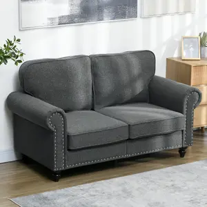 HOMCOM 2 Seater Sofa for Living Room, with Nailhead Trim, Charcoal Grey