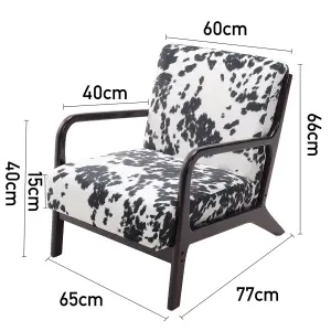 Wood Frame Black and White Spots Velvet Upholstered Recliner Chair Armchair