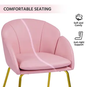 Yaheetech Simple Pink Flower Shape Faux Leather Armchair with Golden Metal Legs