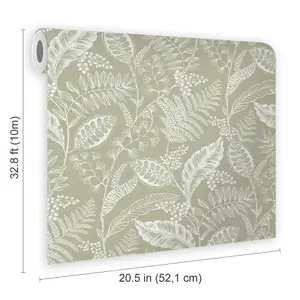 Fresco Artisan Leaf Sage Wallpaper