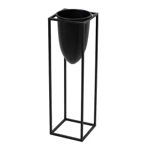 Bullet Planter on Frame - Metal - L18 x W18 x H62 cm - Matt Black