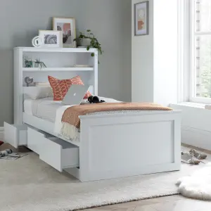 Enzo White Wooden 3 Drawer Bookcase Bed And Spring Mattress