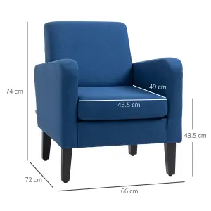 HOMCOM Modern Armchair Accent Chair with Rubber Wood Legs for Bedroom Blue