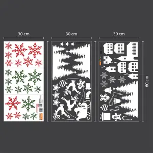 Festive Snowflakes and Christmas Village Wall Stickers Living room DIY Home Decorations