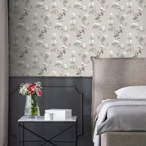 GoodHome Rubin Light grey Floral Textured Wallpaper