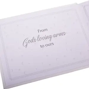 Beautiful White Satin Fabric Christening Guest Book with Silver Metal Cross