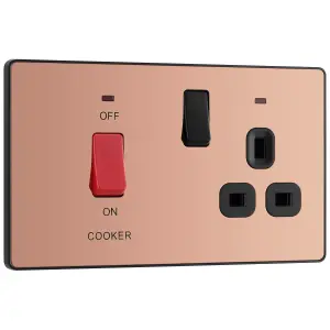 British General Screwless Gloss Copper Cooker switch & socket with neon & Black inserts