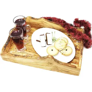 Olive Wood Natural Grained Rustic Kitchen Dining Large Serving Tray 45cm x 29cm