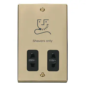 Polished Brass Shaver Socket 115v/230v - Black Trim - SE Home