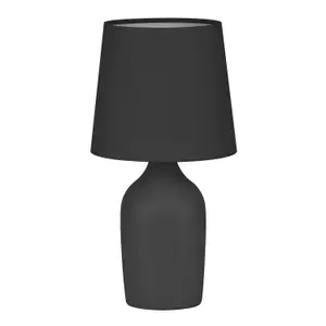 First Choice Lighting Set of 2 Smooth Black Ceramic 27cm Table Lamps With Maching Shades