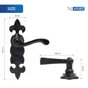 XFORT Black Antique Fleur De Lys Lever Door Handles, 2 Pair