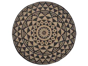 Round Jute Area Rug 120 cm Brown with Black ALAKIR