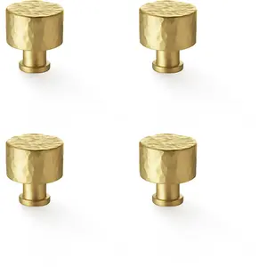 4 PACK - Round Hammered Door Knob Satin Brass 30mm Diameter Cupboard Cabinet Pull Handle