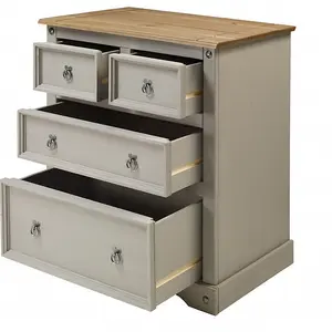 Mercers Furniture Corona Grey Wax Compact 2+2 Chest of 4 Drawers Solid Pine with Mexican Styling