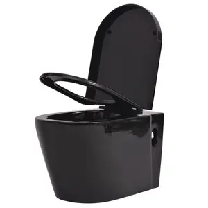 Berkfield Wall Hung Toilet Ceramic Black