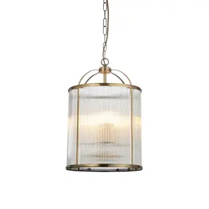 Luminosa Lambeth Ribbed Glass 4 Light Ceiling Pendant Antique Brass