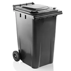 Grey 240L Standard Sized Outdoor Recycling Wheelie Bin With Rubber Wheels & Lid